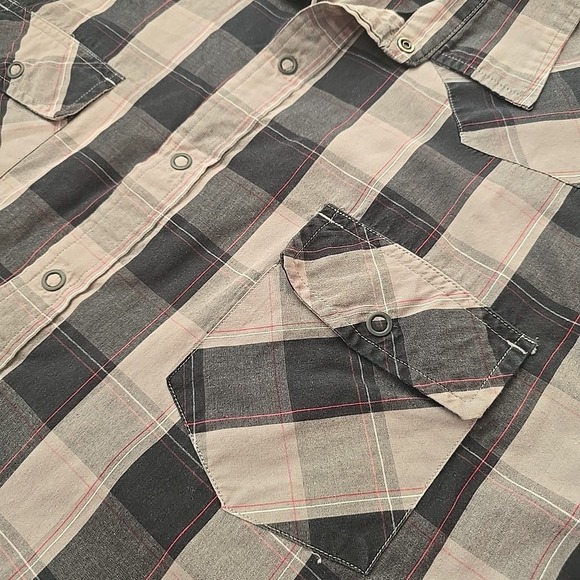 Tony Hawk Button Dress Shirt Men's Size XXL Red Black Gray Plaid 30‎ Long 23 PTP - Picture 3 of 7